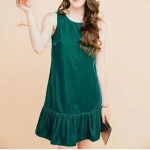 J. Crew Velvet Ruffle Hem Sleeveless Mini Dress in Emerald Green NEW Size 12T